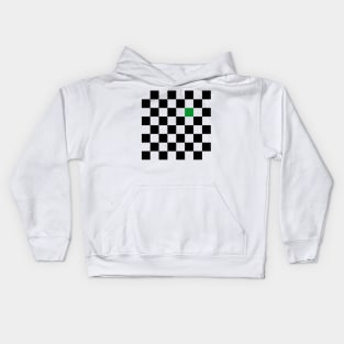 Checkered Black and White with One Green Square Kids Hoodie